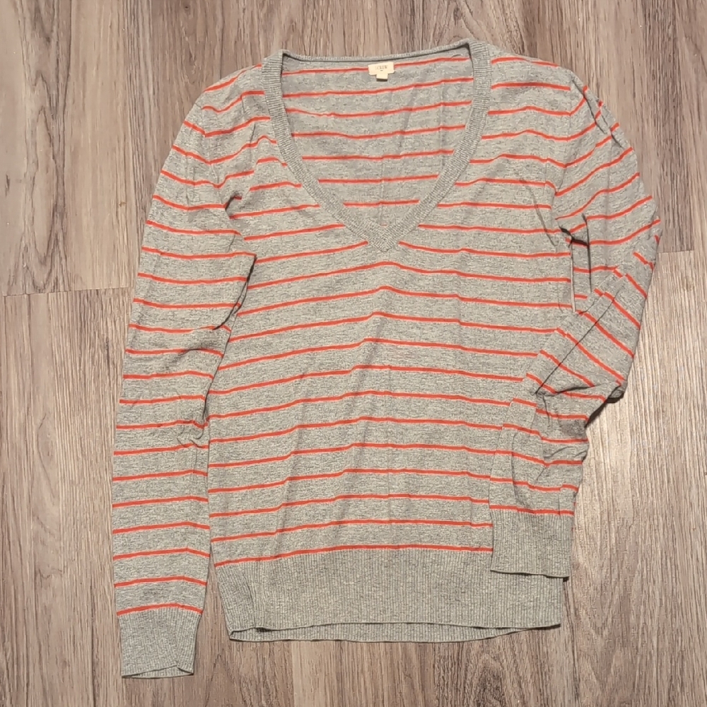 J. Crew Gray and Orange Striped Sweater